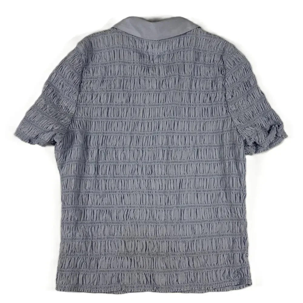 J.CREW Smocked Button Top Blouse Womens Size L blue Preppy Old Money - Picture 10 of 10